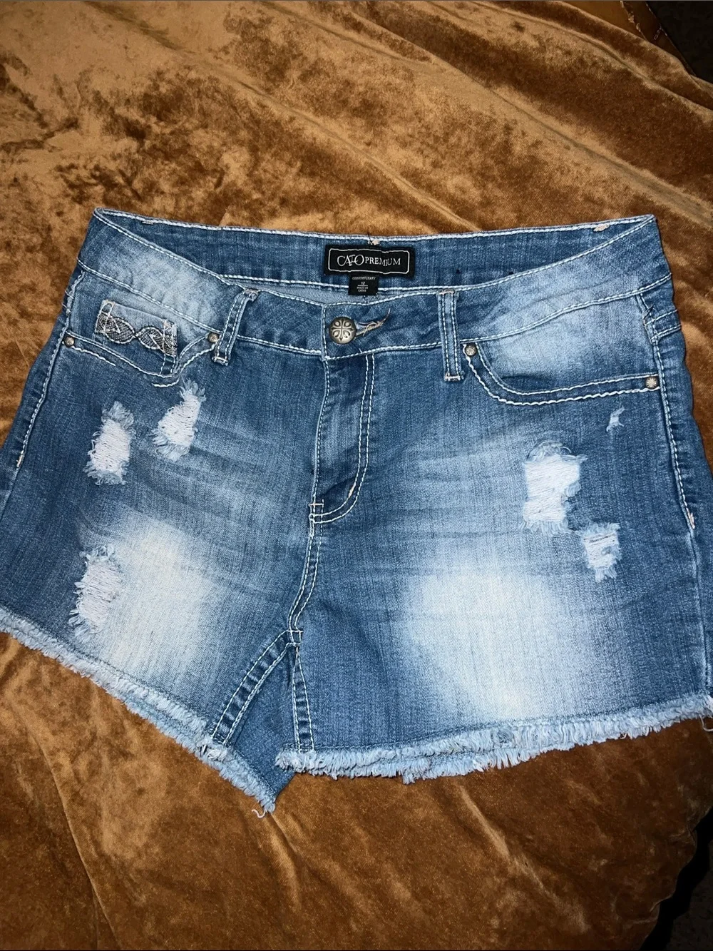 Cato Distressed Light Blue Denim Jean Shorts